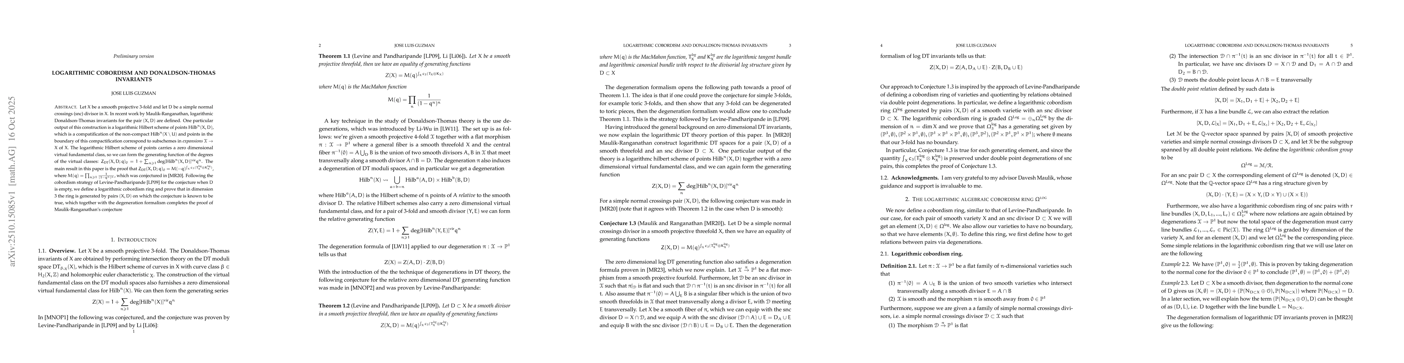 Thumbnail for Logarithmic Cobordism and Donaldson-Thomas Invariants