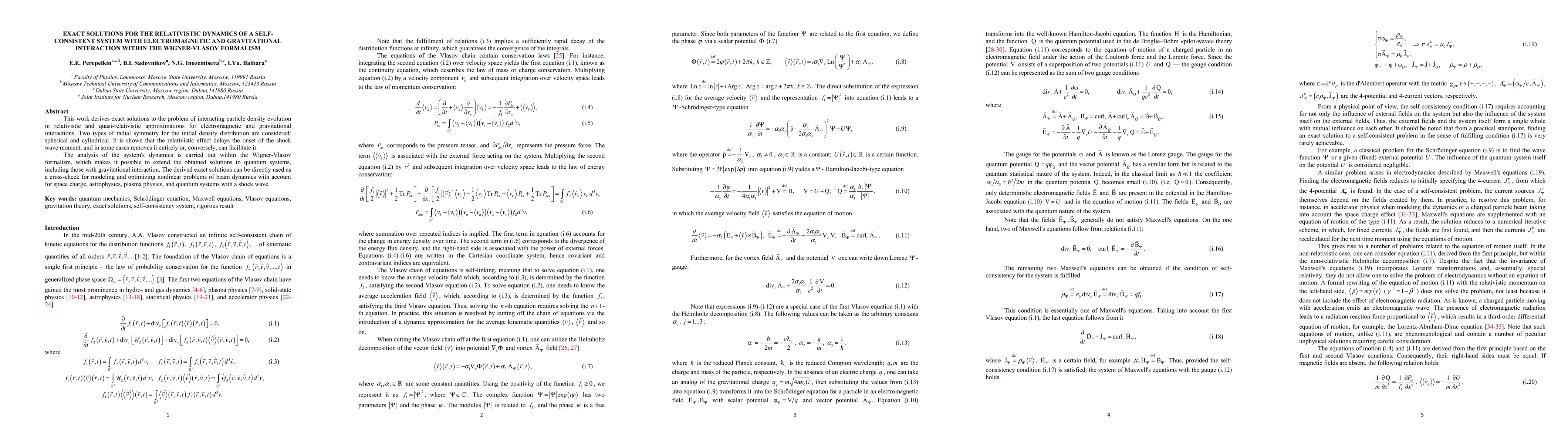 Thumbnail for Exact solutions for the relativistic dynamics of a self-consistent
  system with electromagnetic and gravitational interaction within the
  Wigner-Vlasov formalism