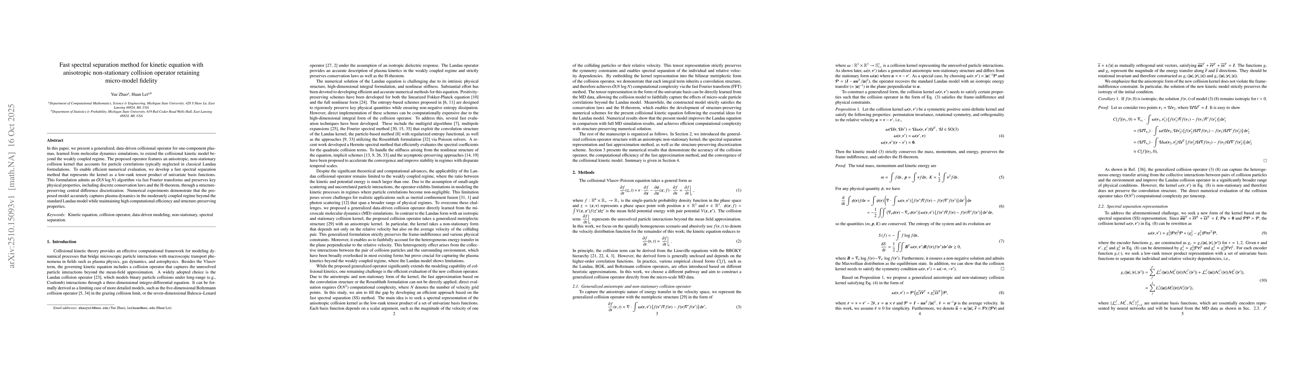 Thumbnail for Fast spectral separation method for kinetic equation with anisotropic
  non-stationary collision operator retaining micro-model fidelity