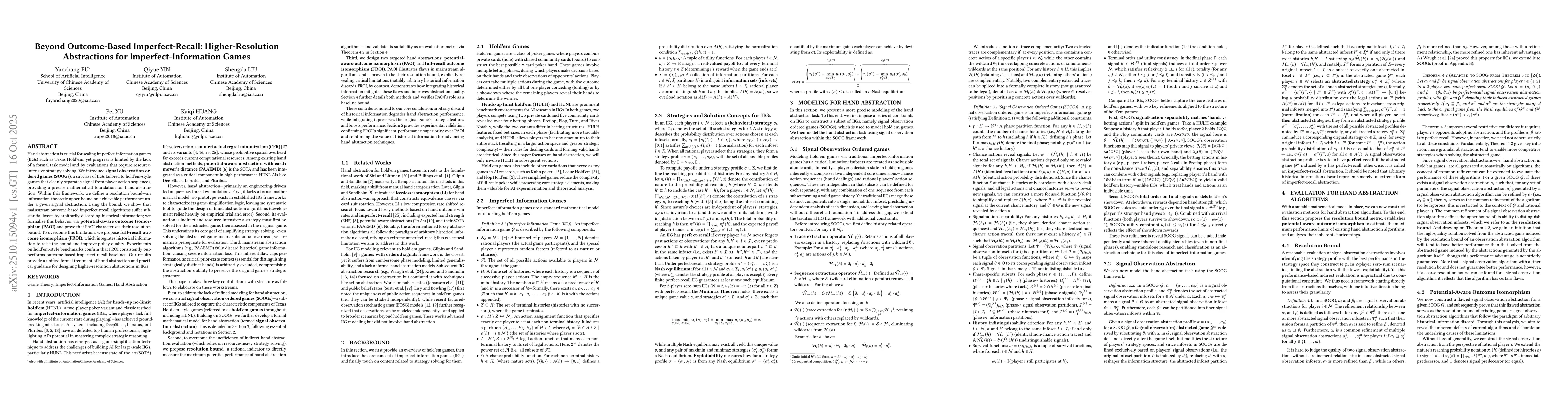 Thumbnail for Beyond Outcome-Based Imperfect-Recall: Higher-Resolution Abstractions
  for Imperfect-Information Games