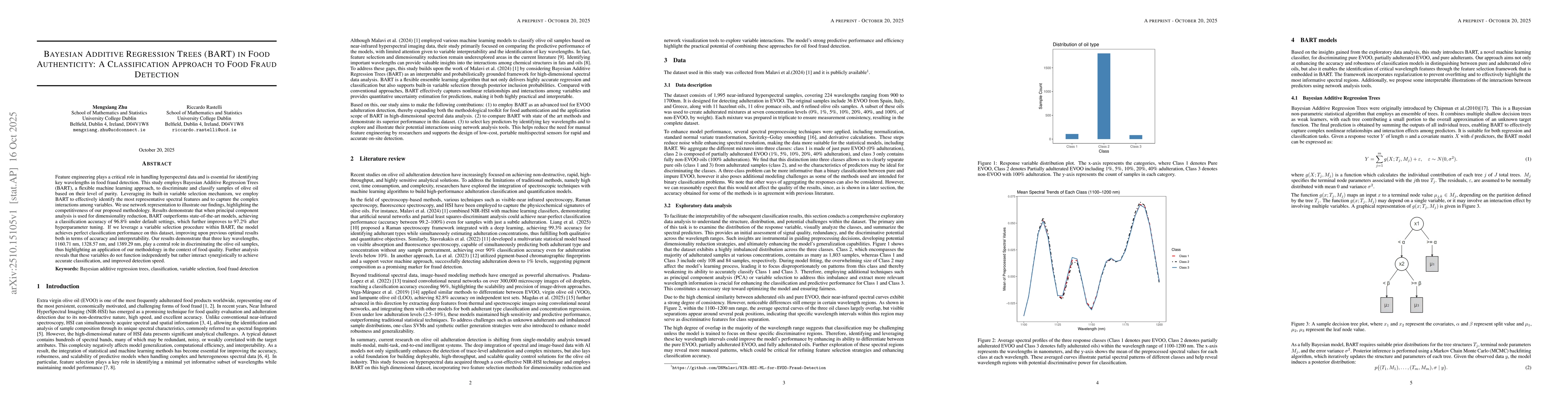 Thumbnail for Bayesian Additive Regression Trees (BART) in Food Authenticity: A
  Classification Approach to Food Fraud Detection