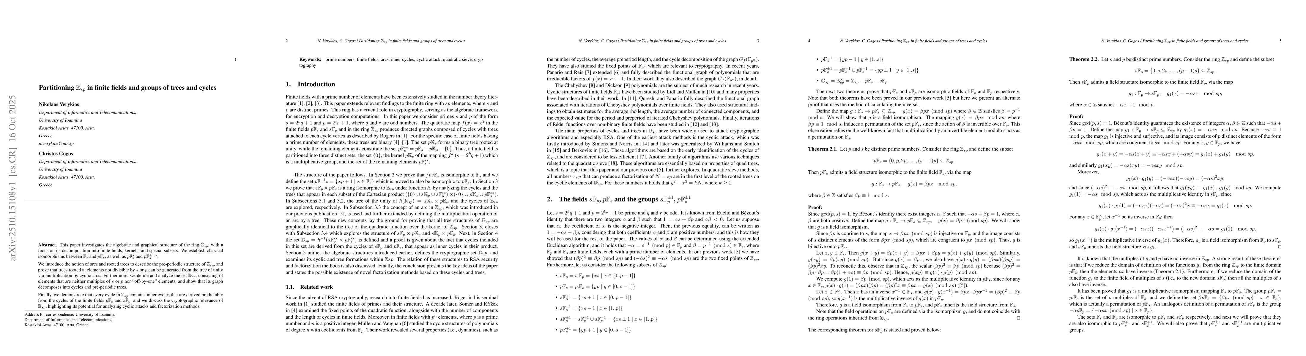 Thumbnail for Partitioning $\mathbb{Z}_{sp}$ in finite fields and groups of trees and
  cycles