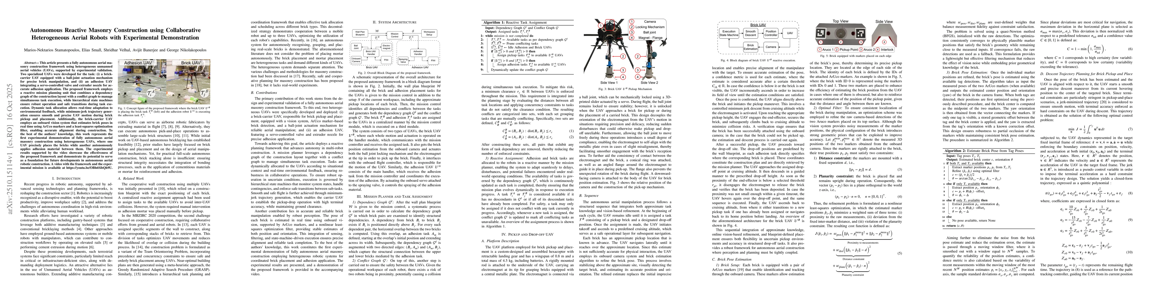 Thumbnail for Autonomous Reactive Masonry Construction using Collaborative
  Heterogeneous Aerial Robots with Experimental Demonstration