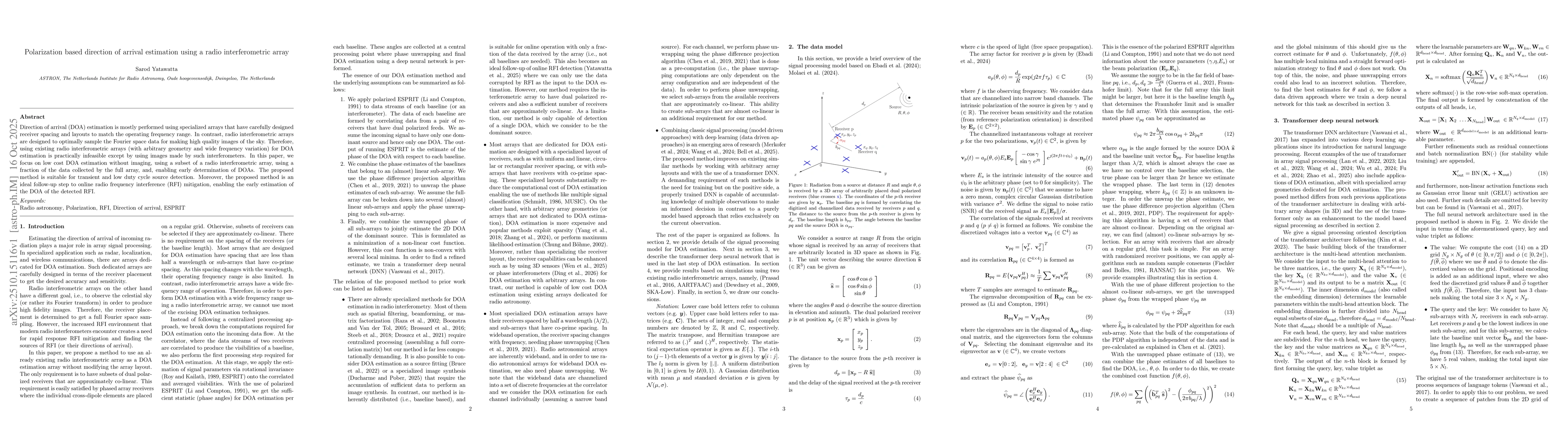 Thumbnail for Polarization based direction of arrival estimation using a radio
  interferometric array