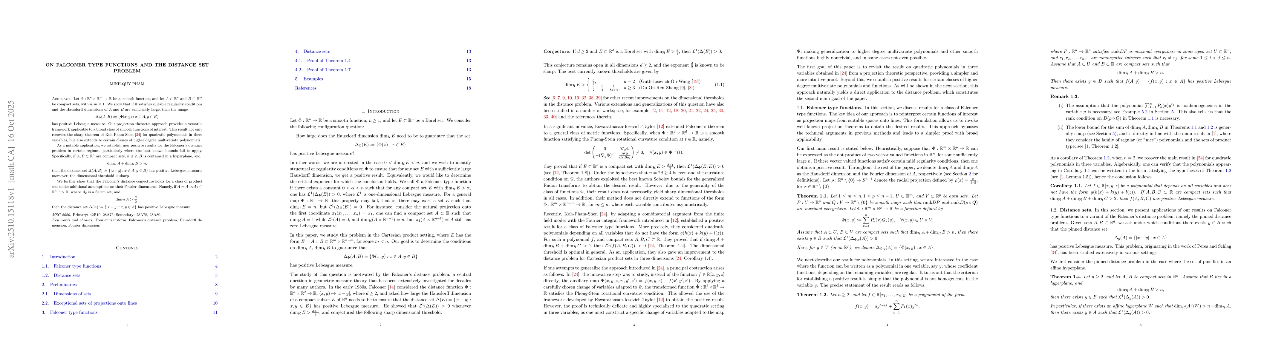 Thumbnail for On Falconer type functions and the distance set problem