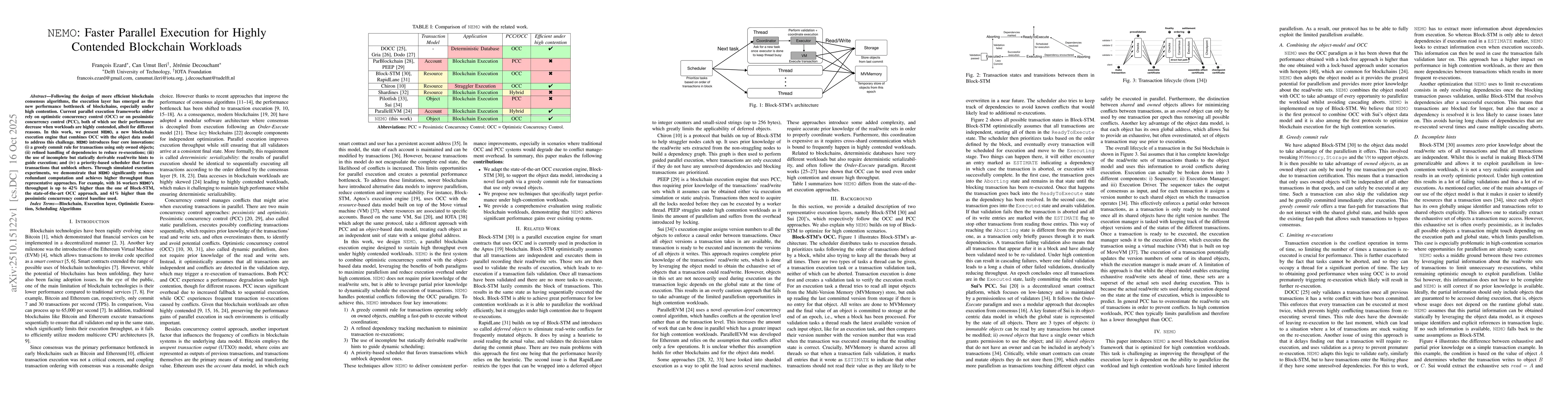 Thumbnail for NEMO: Faster Parallel Execution for Highly Contended Blockchain
  Workloads (Full version)