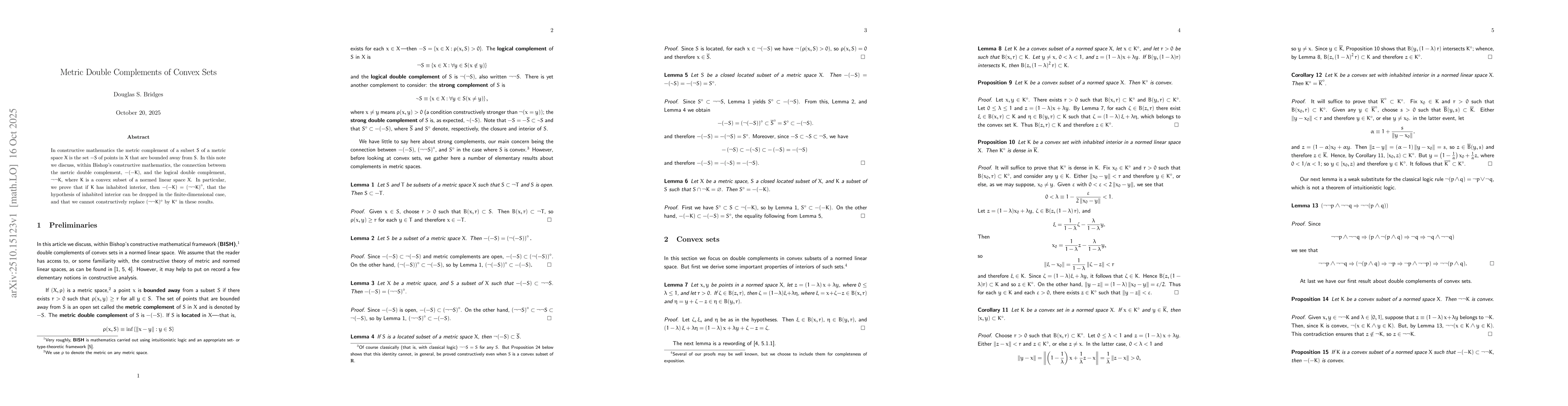 Thumbnail for Metric Double Complements of Convex Sets