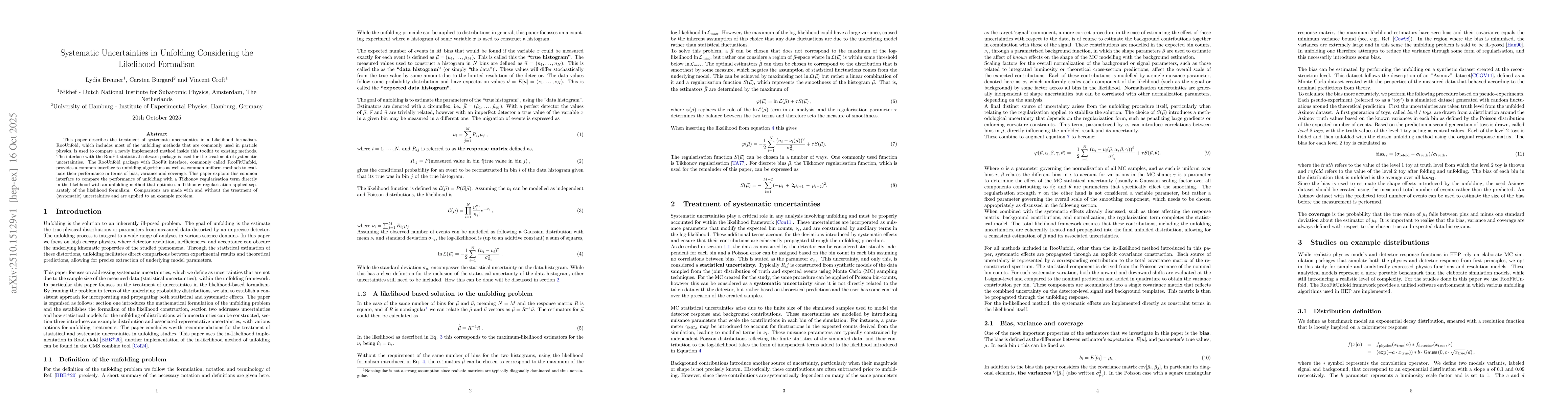 Thumbnail for Systematic Uncertainties in Unfolding Considering the Likelihood
  Formalism