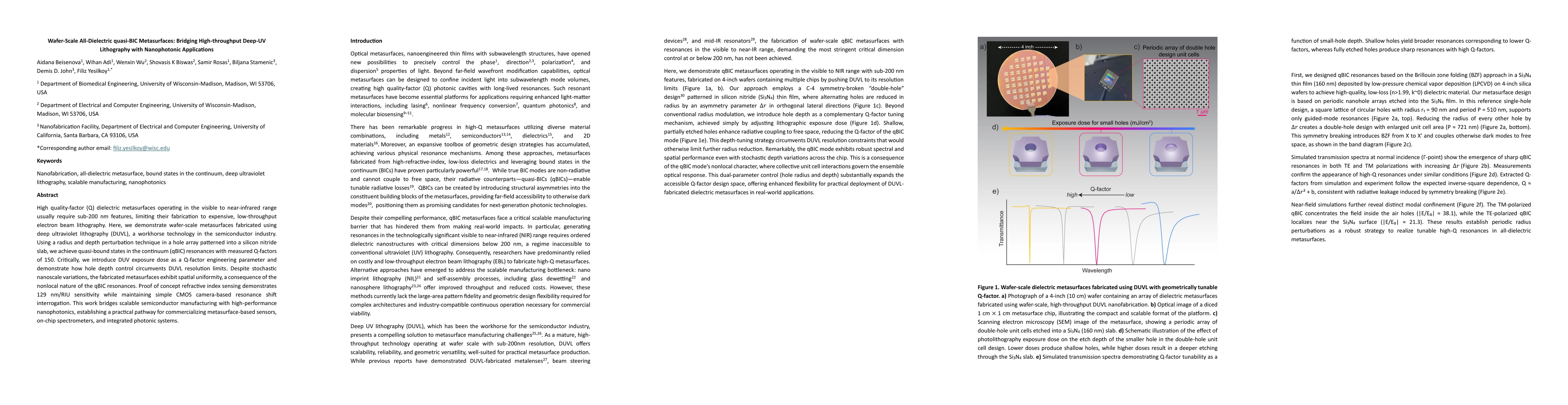Thumbnail for Wafer-Scale All-Dielectric quasi-BIC Metasurfaces: Bridging
  High-throughput Deep-UV Lithography with Nanophotonic Applications