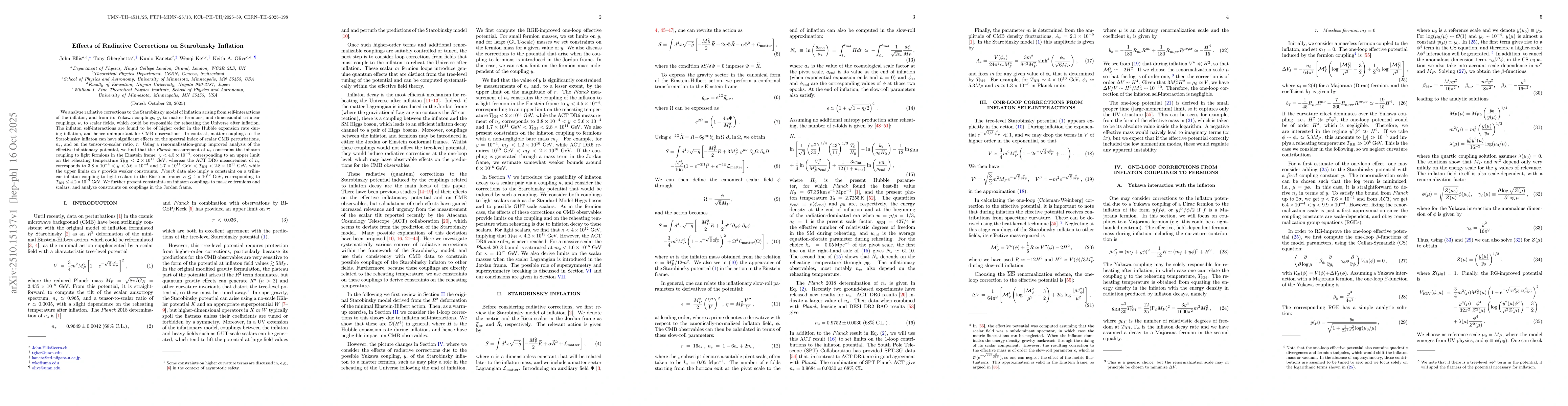 Thumbnail for Effects of Radiative Corrections on Starobinsky Inflation