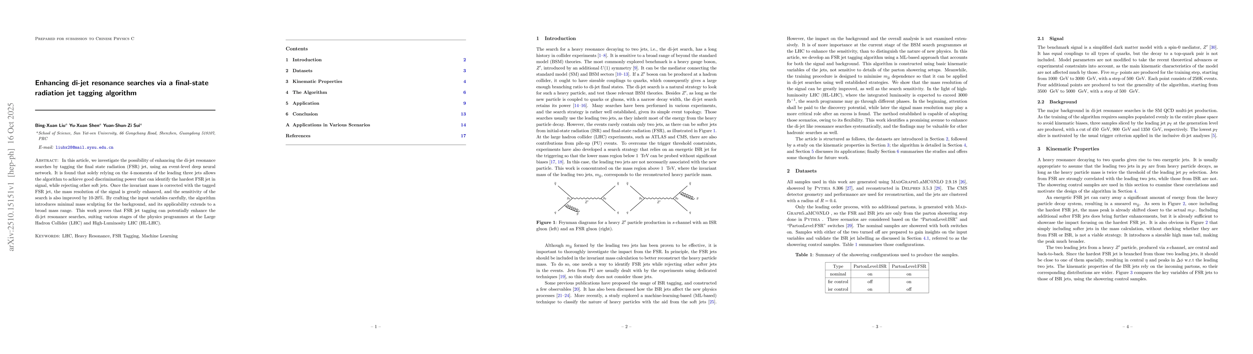 Thumbnail for Enhancing di-jet resonance searches via a final-state radiation jet
  tagging algorithm