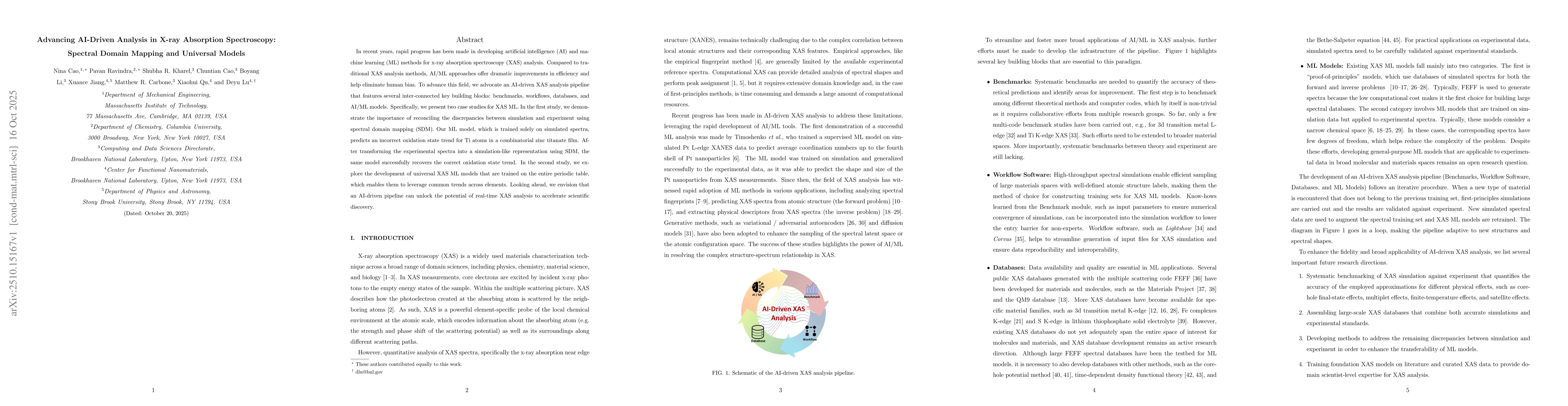 Thumbnail for Advancing AI-Driven Analysis in X-ray Absorption Spectroscopy: Spectral
  Domain Mapping and Universal Models