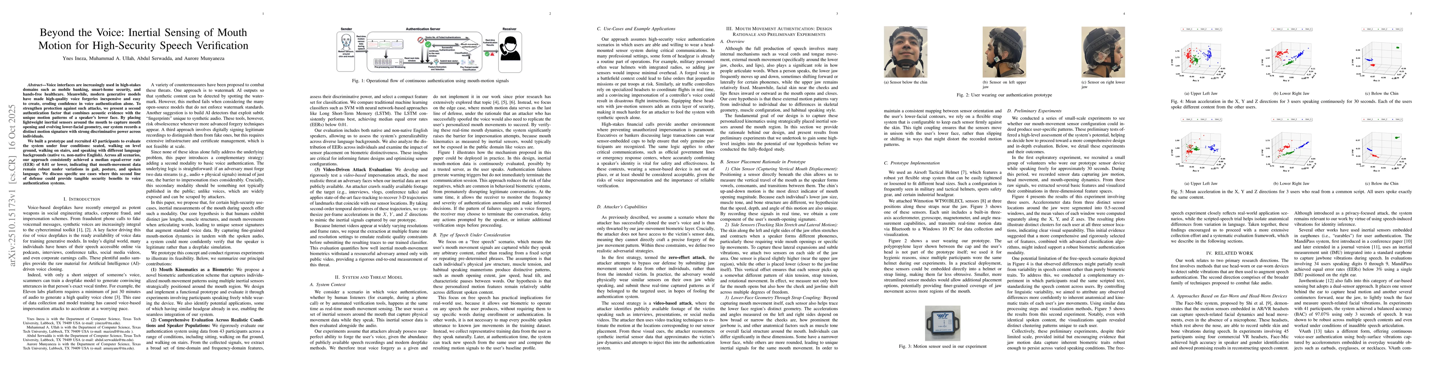 Thumbnail for Beyond the Voice: Inertial Sensing of Mouth Motion for High Security
  Speech Verification