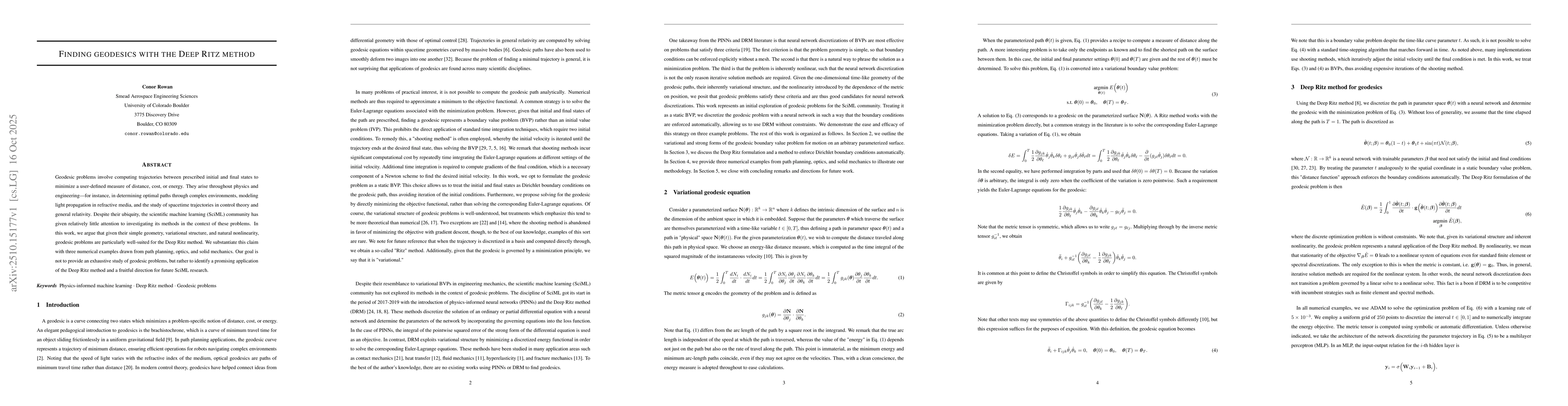 Thumbnail for Finding geodesics with the Deep Ritz method