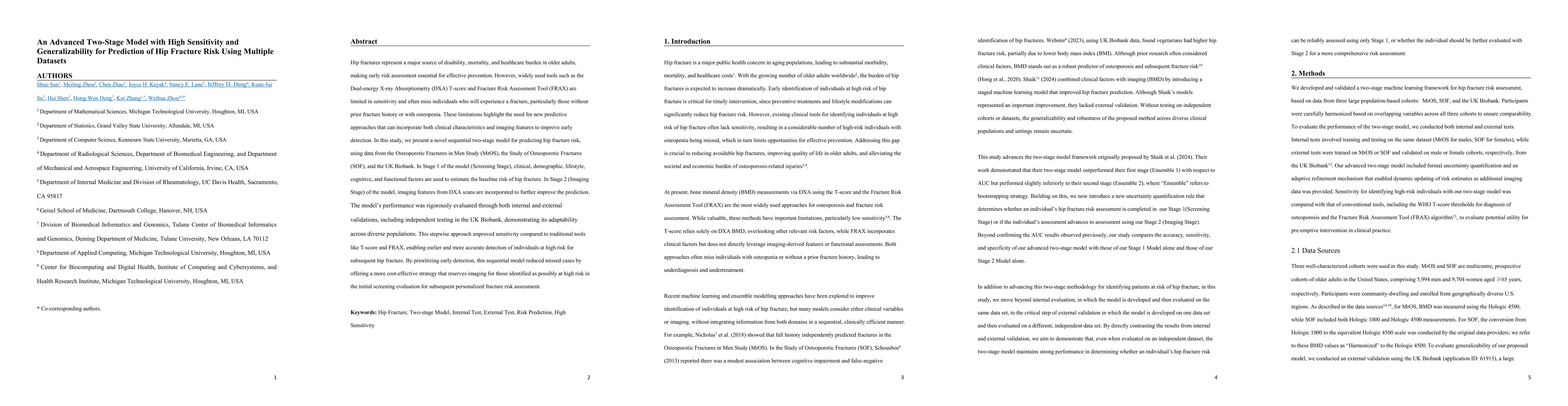 Thumbnail for An Advanced Two-Stage Model with High Sensitivity and Generalizability
  for Prediction of Hip Fracture Risk Using Multiple Datasets