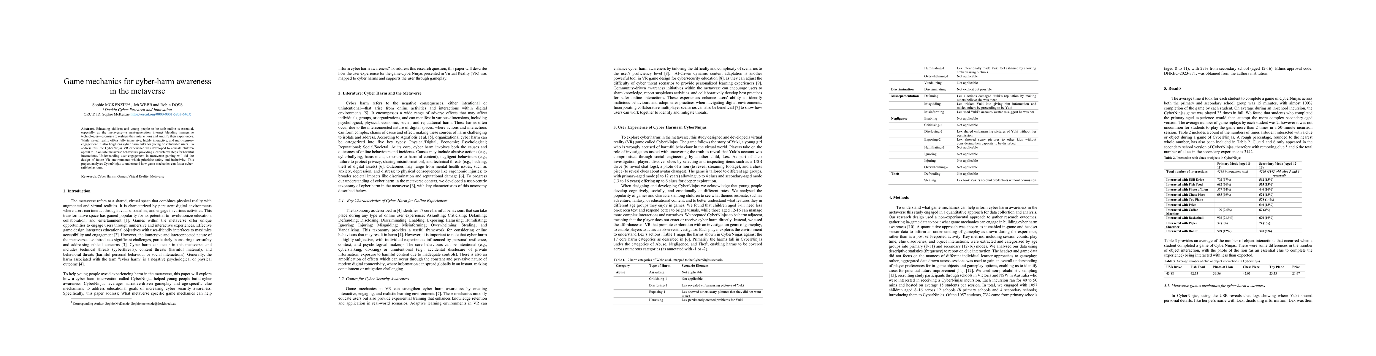 Thumbnail for Game mechanics for cyber-harm awareness in the metaverse