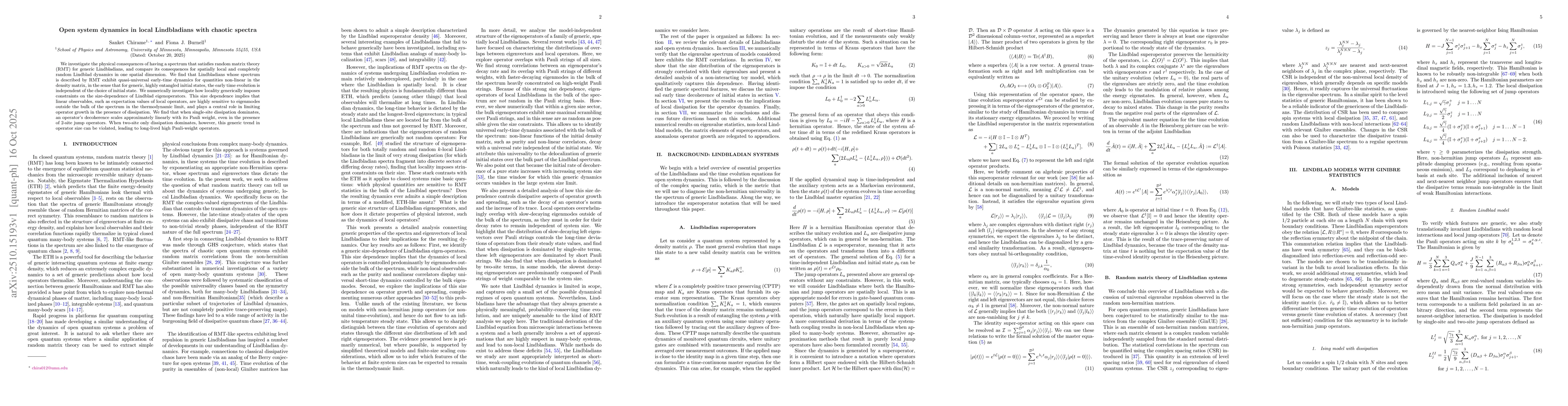 Thumbnail for Open system dynamics in local Lindbladians with chaotic spectra
