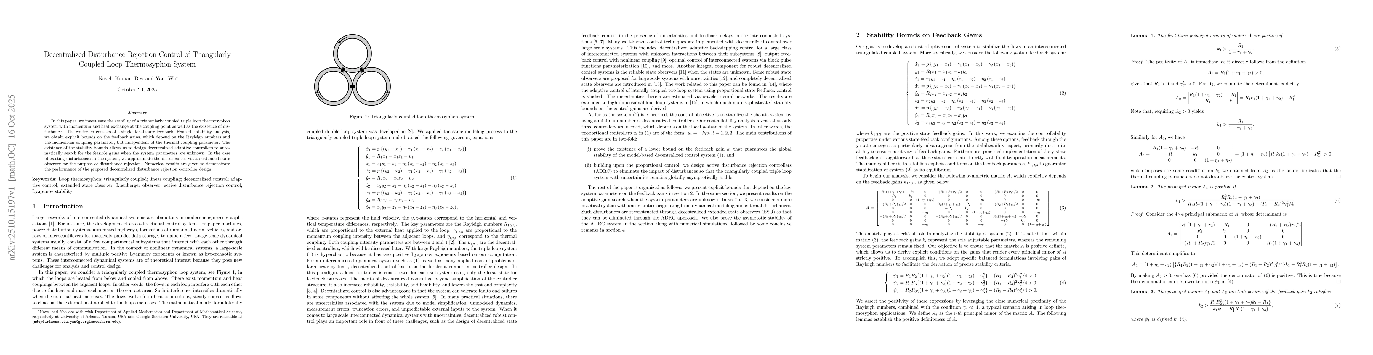 Thumbnail for Decentralized Disturbance Rejection Control of Triangularly Coupled Loop
  Thermosyphon System