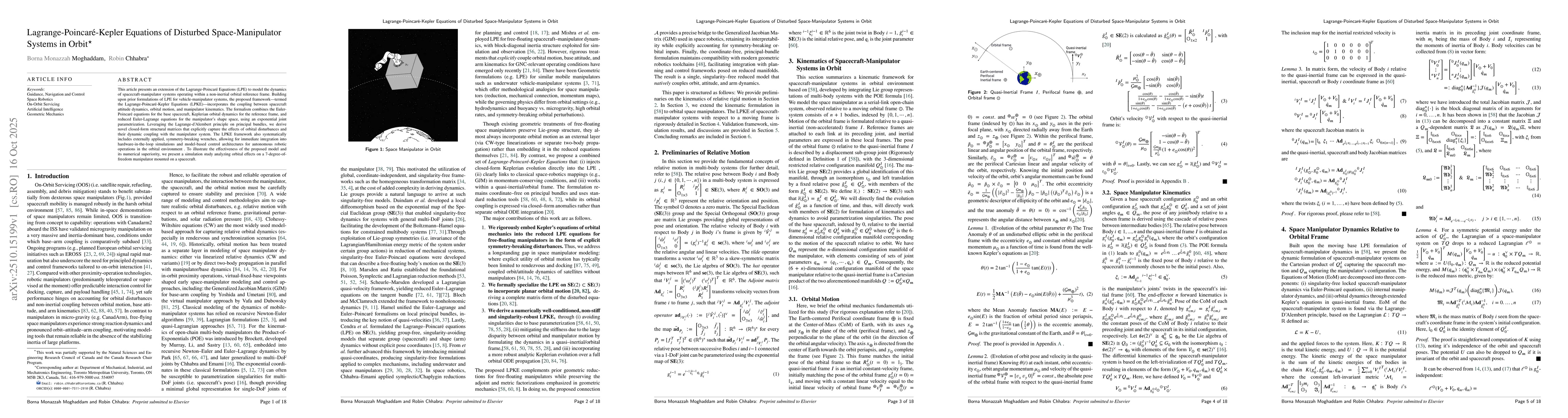 Thumbnail for Lagrange-Poincaré-Kepler Equations of Disturbed Space-Manipulator
  Systems in Orbit