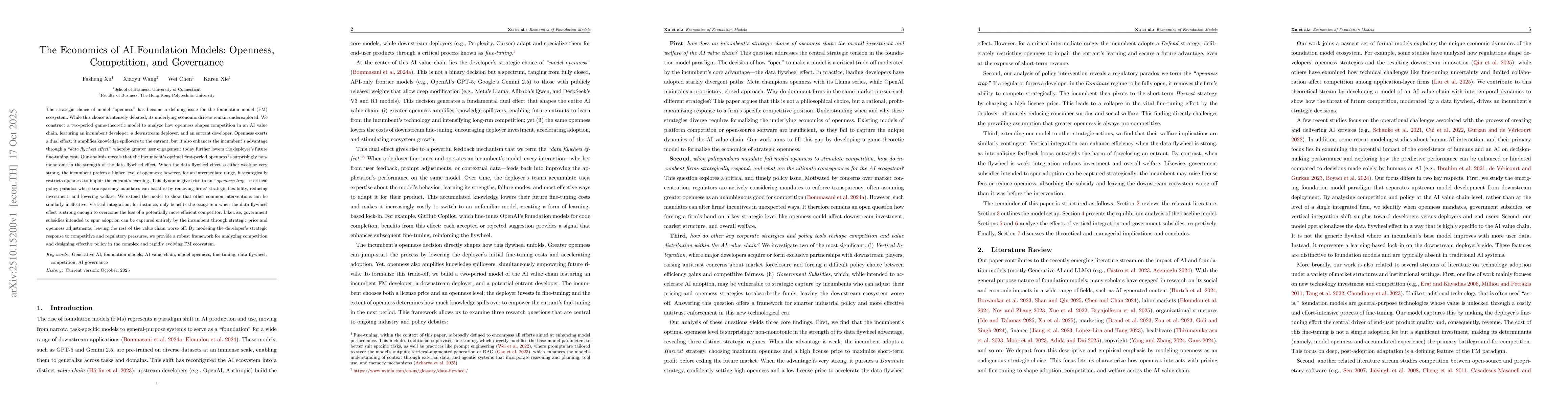 Thumbnail for The Economics of AI Foundation Models: Openness, Competition, and
  Governance