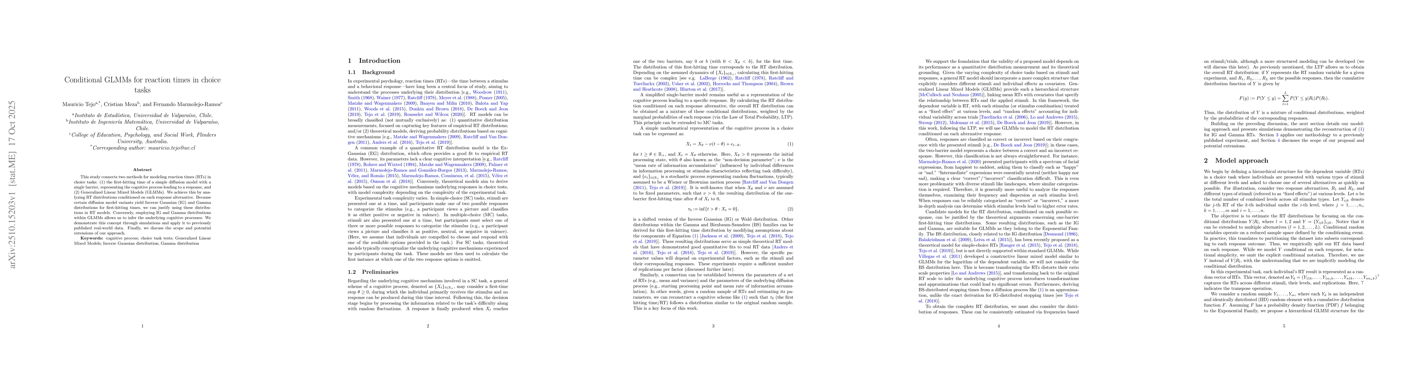 Thumbnail for Conditional GLMMs for reaction times in choice tasks