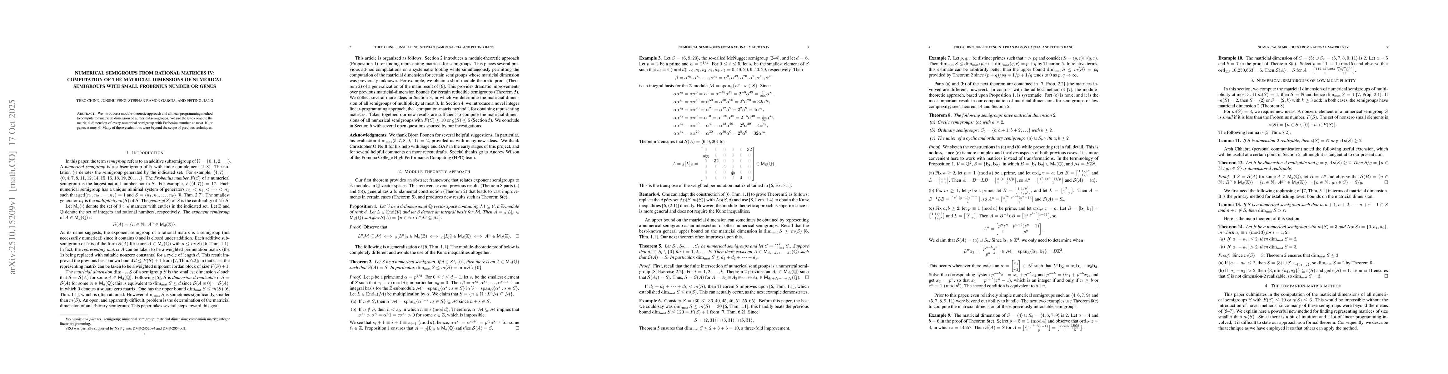 Thumbnail for Numerical semigroups from rational matrices IV: computation of the
  matricial dimensions of numerical semigroups with small Frobenius number or
  genus