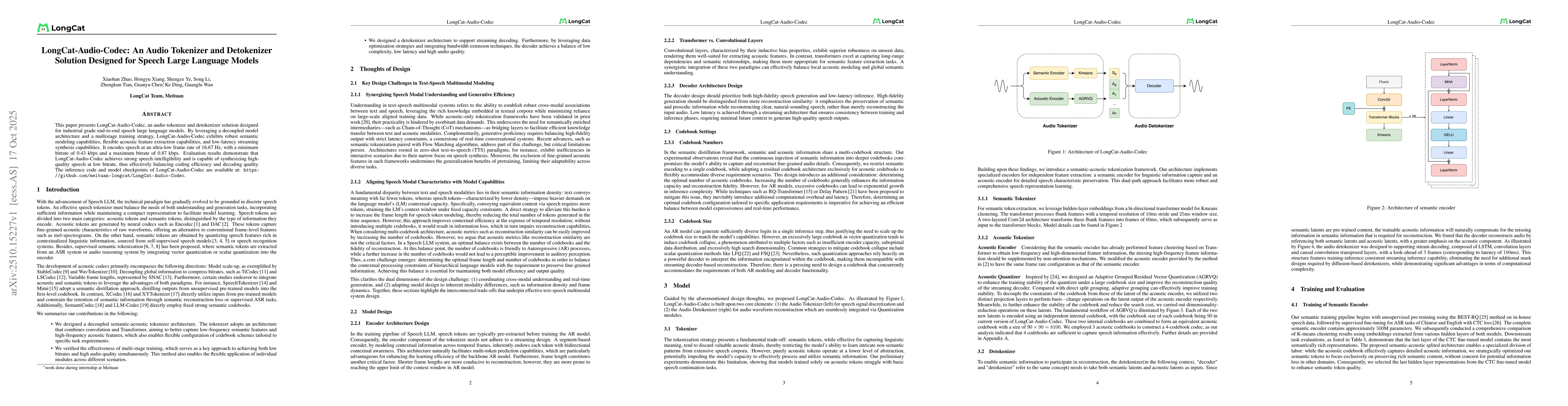 Thumbnail for LongCat-Audio-Codec: An Audio Tokenizer and Detokenizer Solution
  Designed for Speech Large Language Models