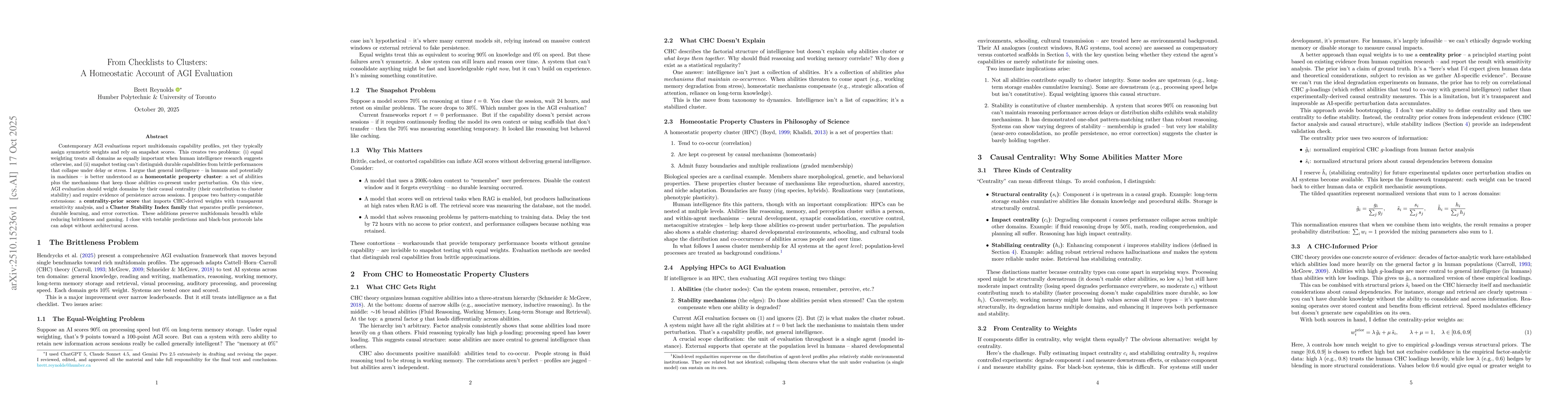 Thumbnail for From Checklists to Clusters: A Homeostatic Account of AGI Evaluation