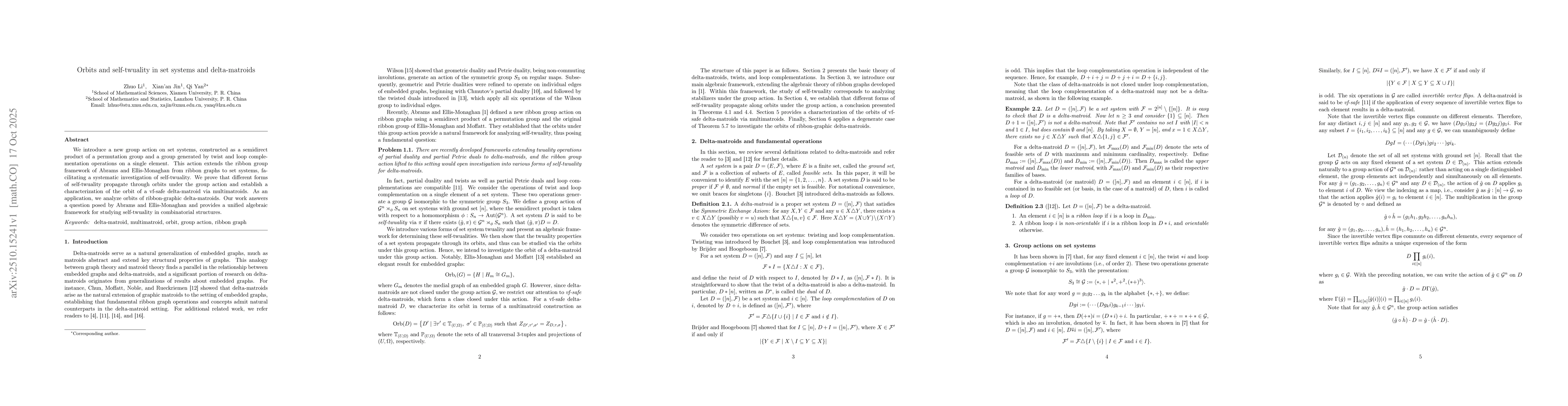 Thumbnail for Orbits and self-twuality in set systems and delta-matroids
