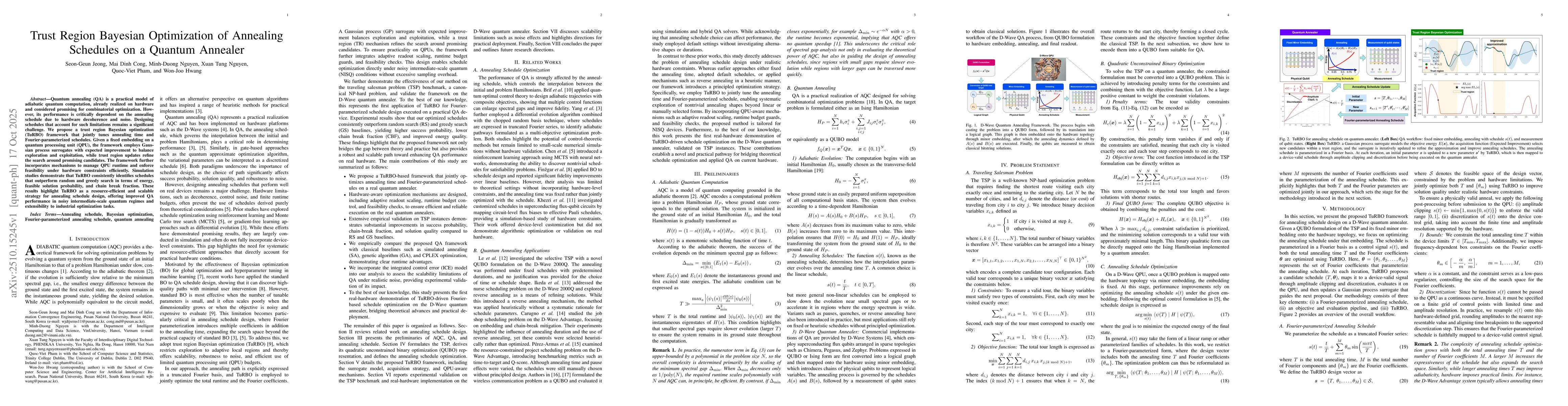 Thumbnail for Trust Region Bayesian Optimization of Annealing Schedules on a Quantum
  Annealer
