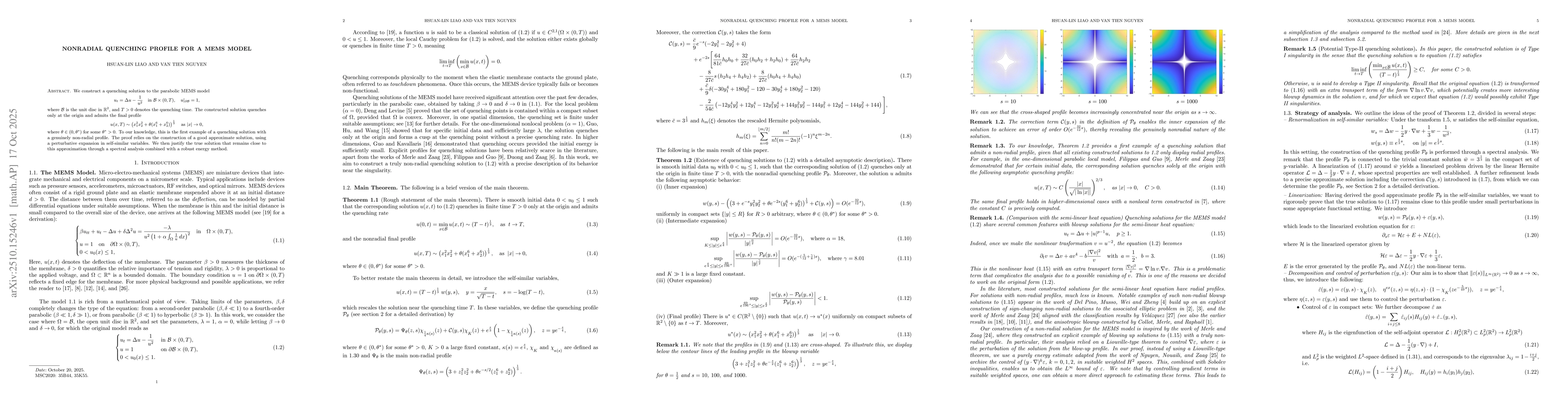 Thumbnail for Nonradial Quenching Profile for a MEMS Model