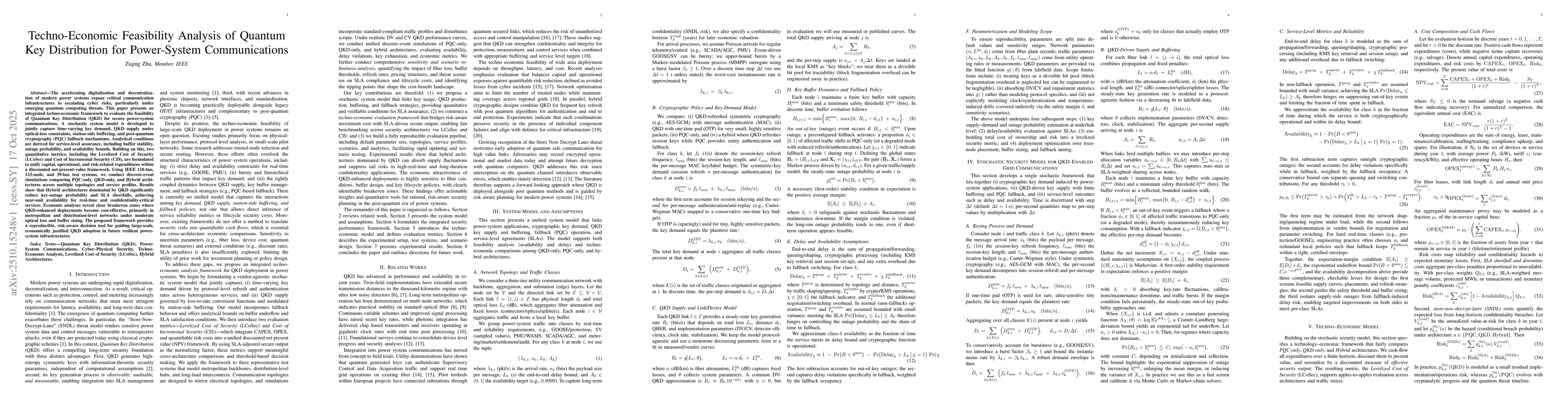 Thumbnail for Techno-Economic Feasibility Analysis of Quantum Key Distribution for
  Power-System Communications