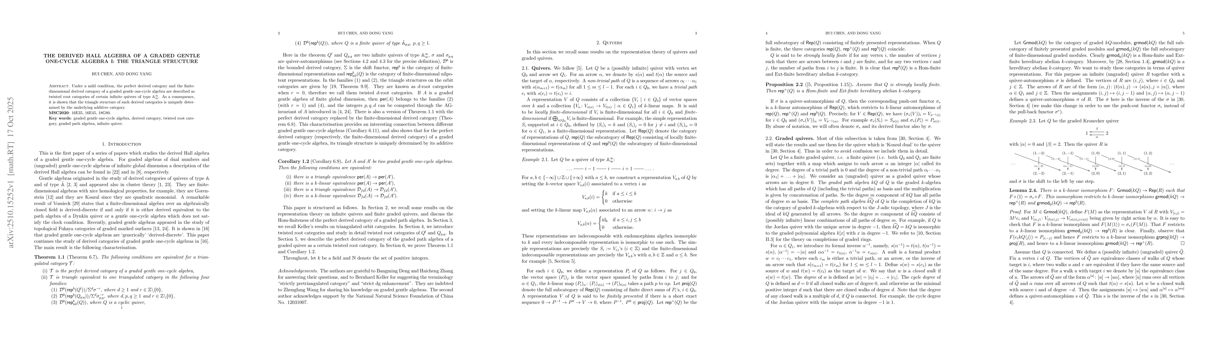 Thumbnail for The derived Hall algebra of a graded gentle one-cycle algebra I: the
  triangle structure