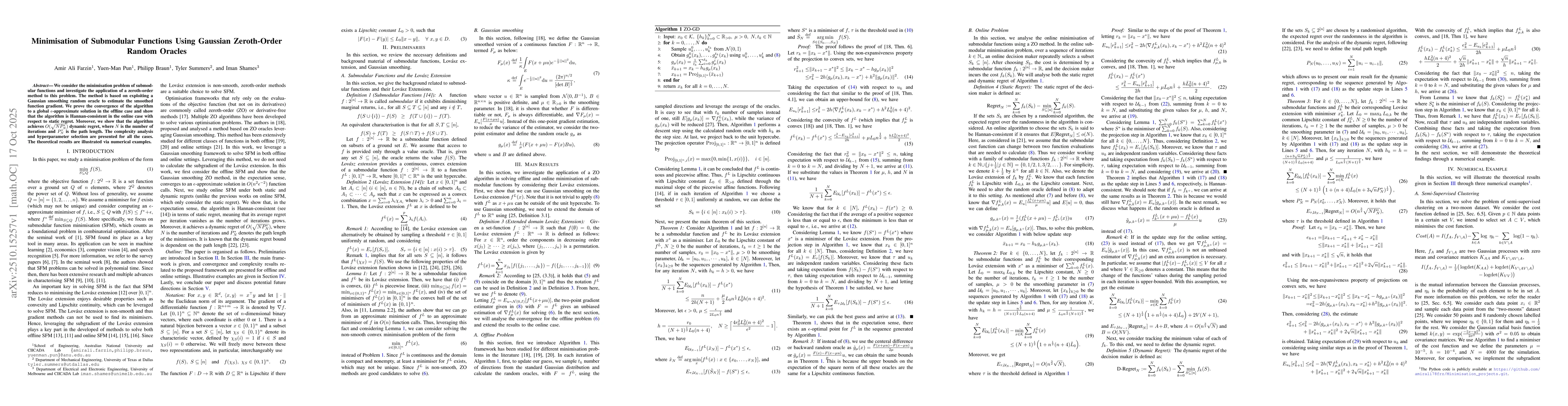 Thumbnail for Minimisation of Submodular Functions Using Gaussian Zeroth-Order Random
  Oracles