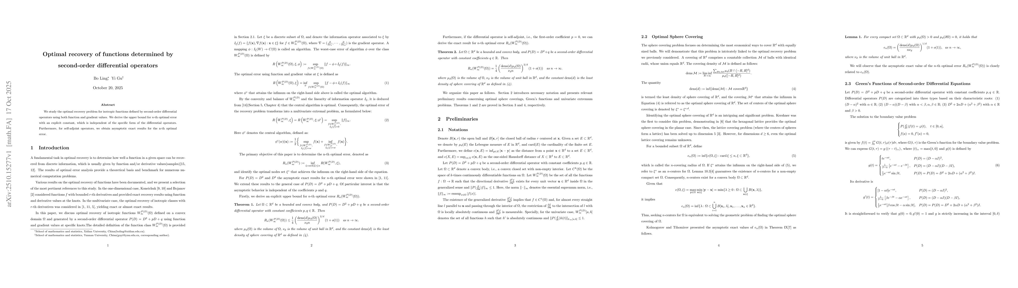 Thumbnail for Optimal recovery of functions determined by second-order differential
  operators
