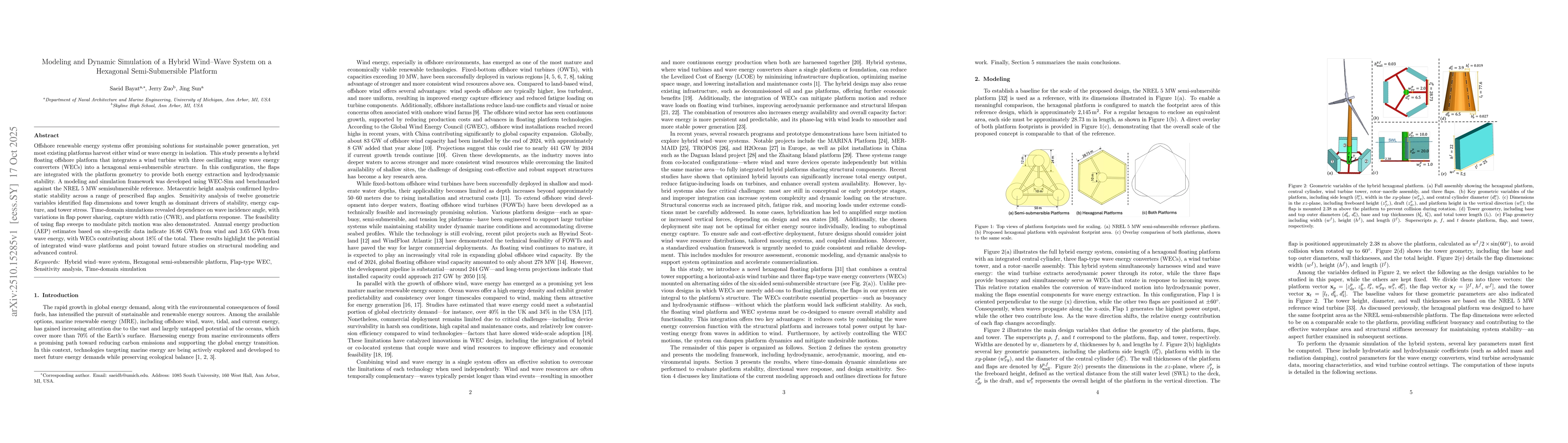 Thumbnail for Modeling and Dynamic Simulation of a Hybrid Wind-Wave System on a
  Hexagonal Semi-Submersible Platform