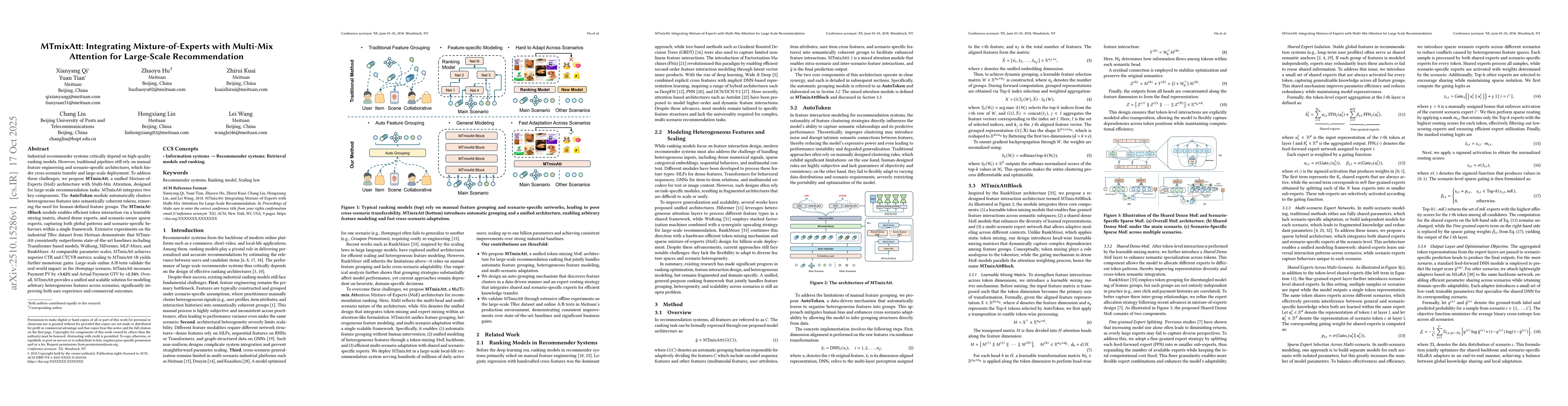 Thumbnail for MTmixAtt: Integrating Mixture-of-Experts with Multi-Mix Attention for
  Large-Scale Recommendation