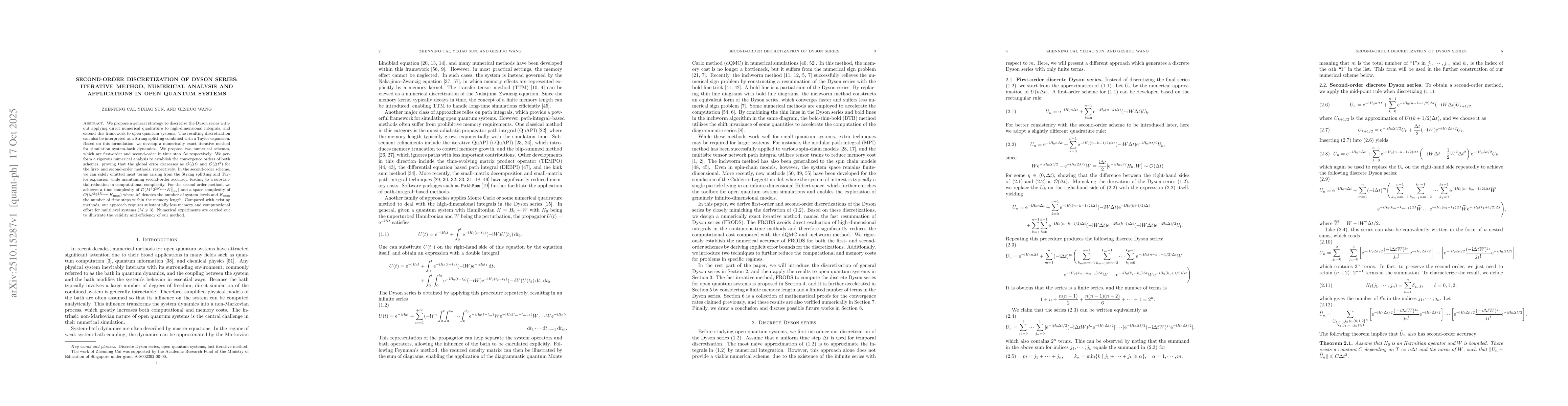 Thumbnail for Second-order discretization of Dyson series: iterative method, numerical
  analysis and applications in open quantum systems