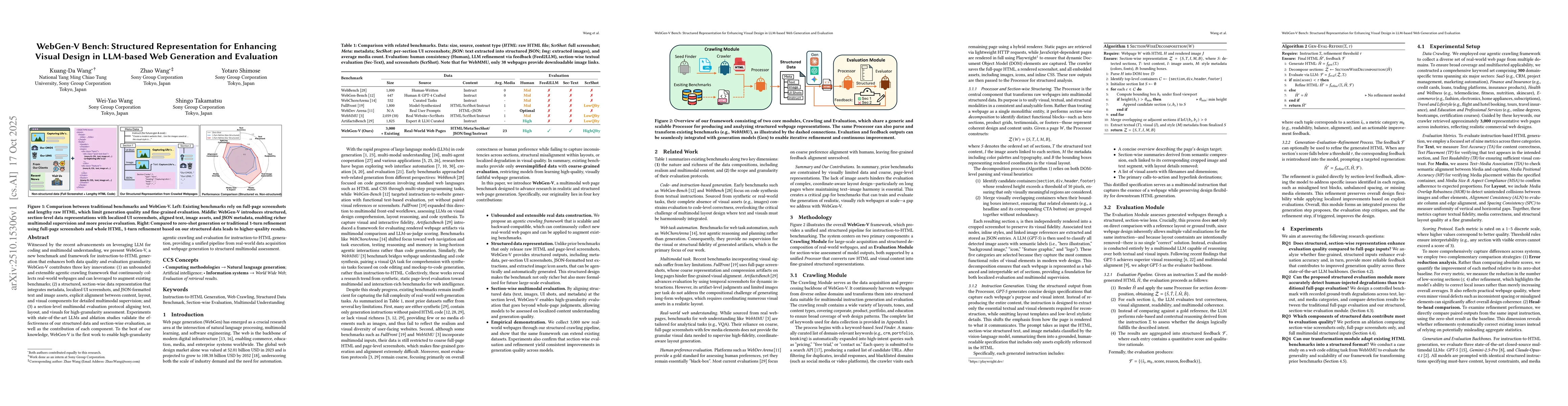 Thumbnail for WebGen-V Bench: Structured Representation for Enhancing Visual Design in
  LLM-based Web Generation and Evaluation