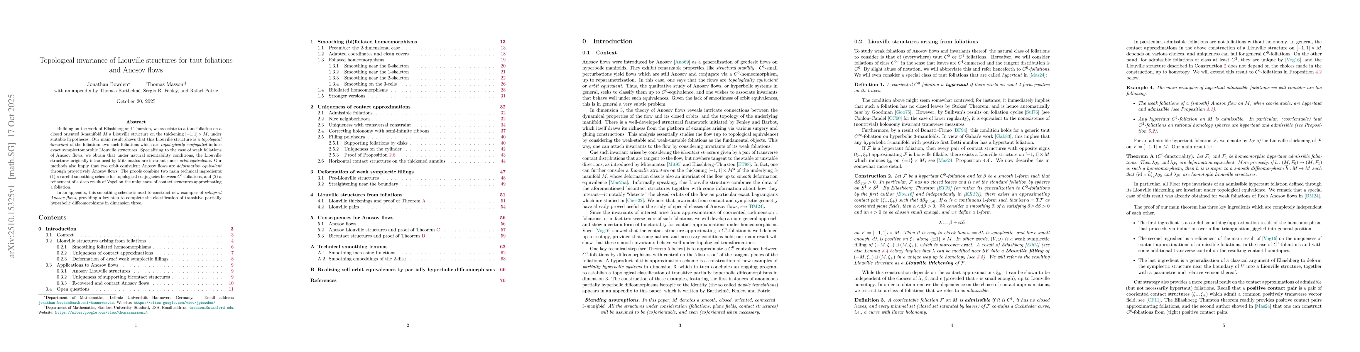 Thumbnail for Topological invariance of Liouville structures for taut foliations and
  Anosov flows