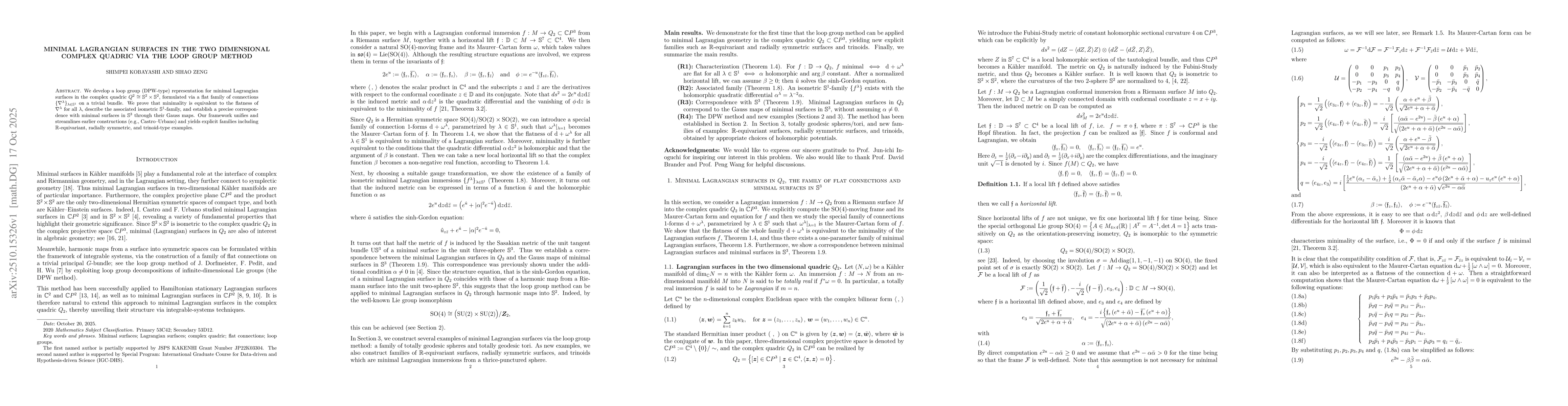 Thumbnail for Minimal Lagrangian surfaces in the two dimensional complex quadric via
  the loop group method