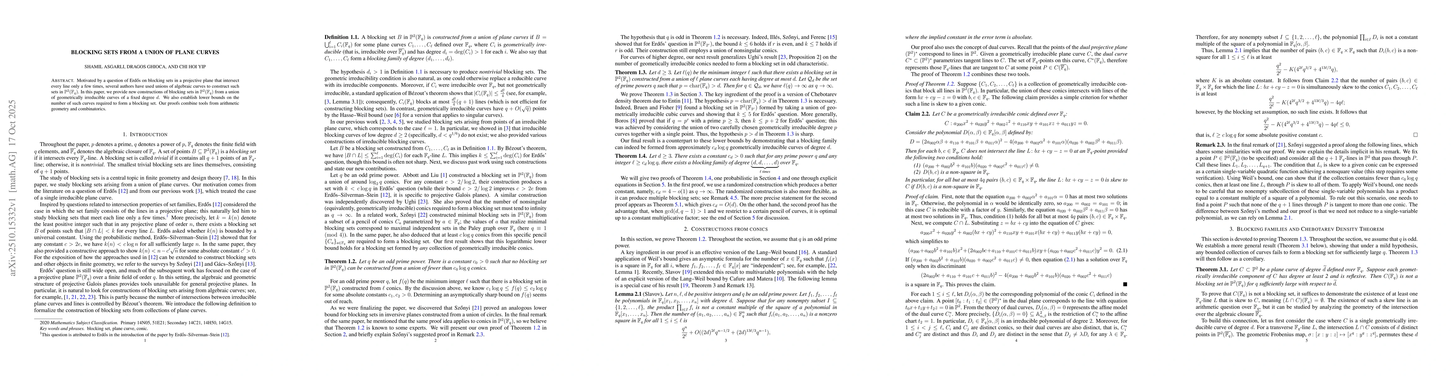 Thumbnail for Blocking sets from a union of plane curves