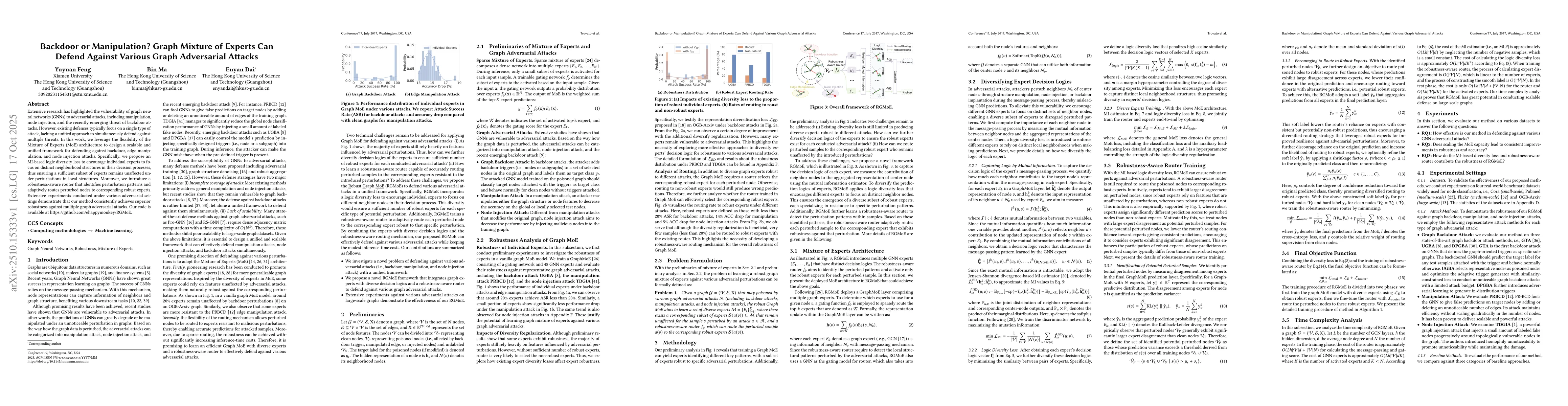 Thumbnail for Backdoor or Manipulation? Graph Mixture of Experts Can Defend Against
  Various Graph Adversarial Attacks