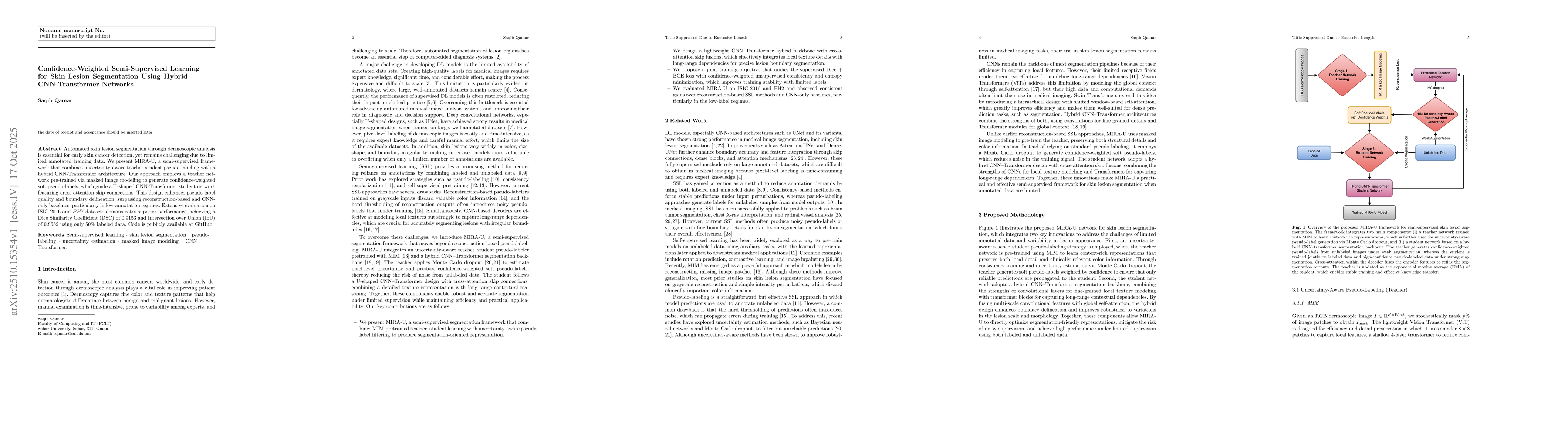 Thumbnail for Confidence-Weighted Semi-Supervised Learning for Skin Lesion
  Segmentation Using Hybrid CNN-Transformer Networks