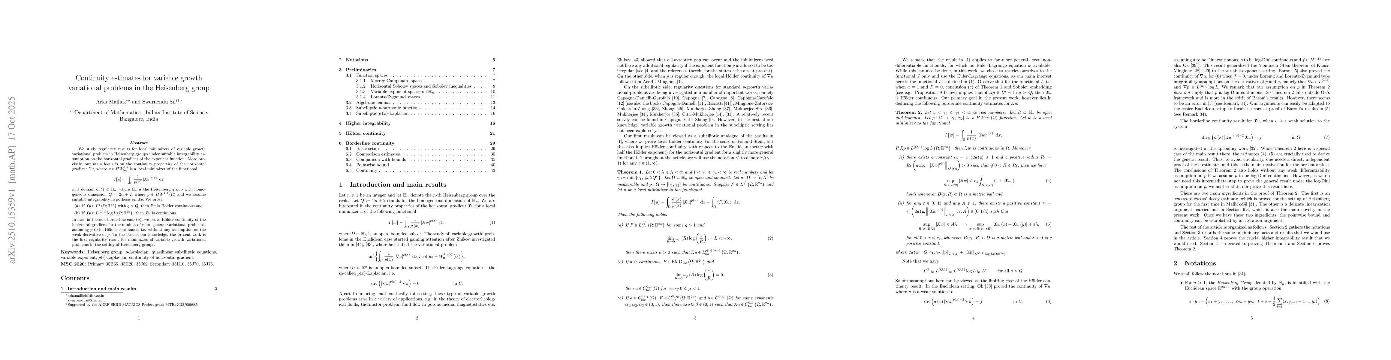 Thumbnail for Continuity estimates for variable growth variational problems in the
  Heisenberg group