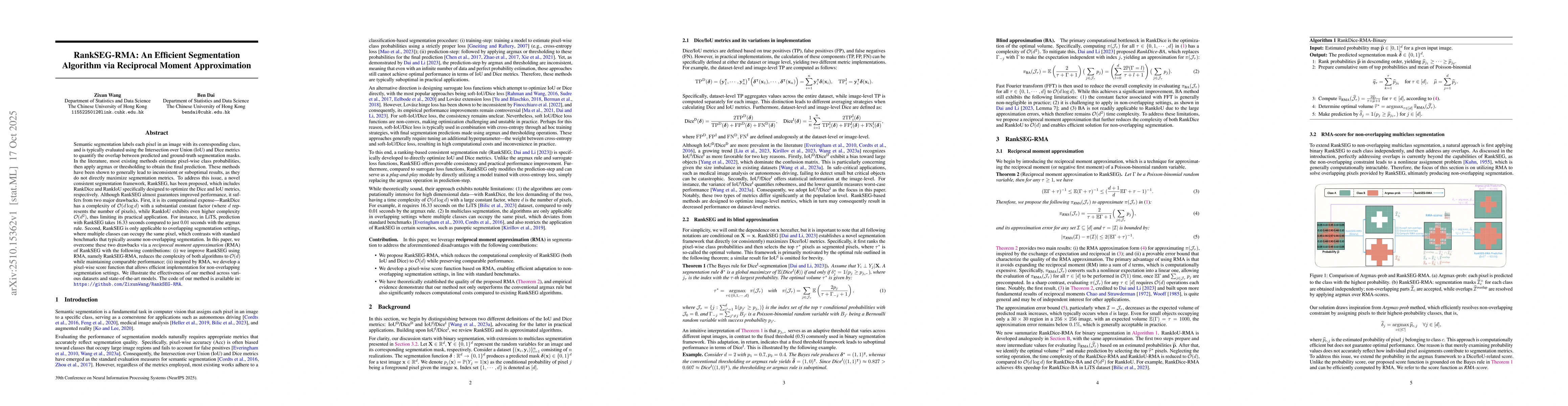 Thumbnail for RankSEG-RMA: An Efficient Segmentation Algorithm via Reciprocal Moment
  Approximation