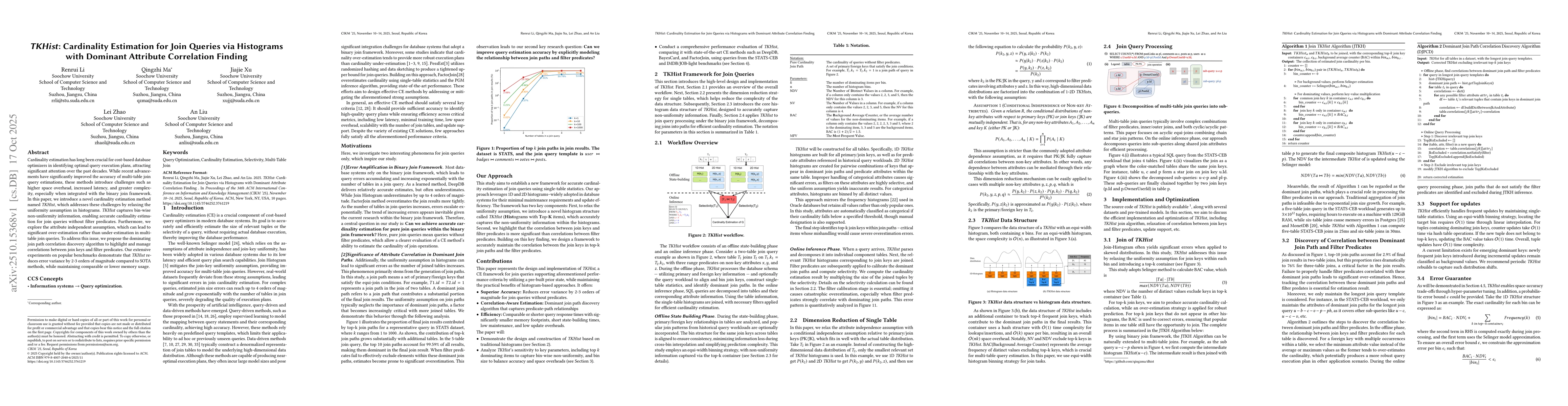 Thumbnail for TKHist: Cardinality Estimation for Join Queries via Histograms with
  Dominant Attribute Correlation Finding
