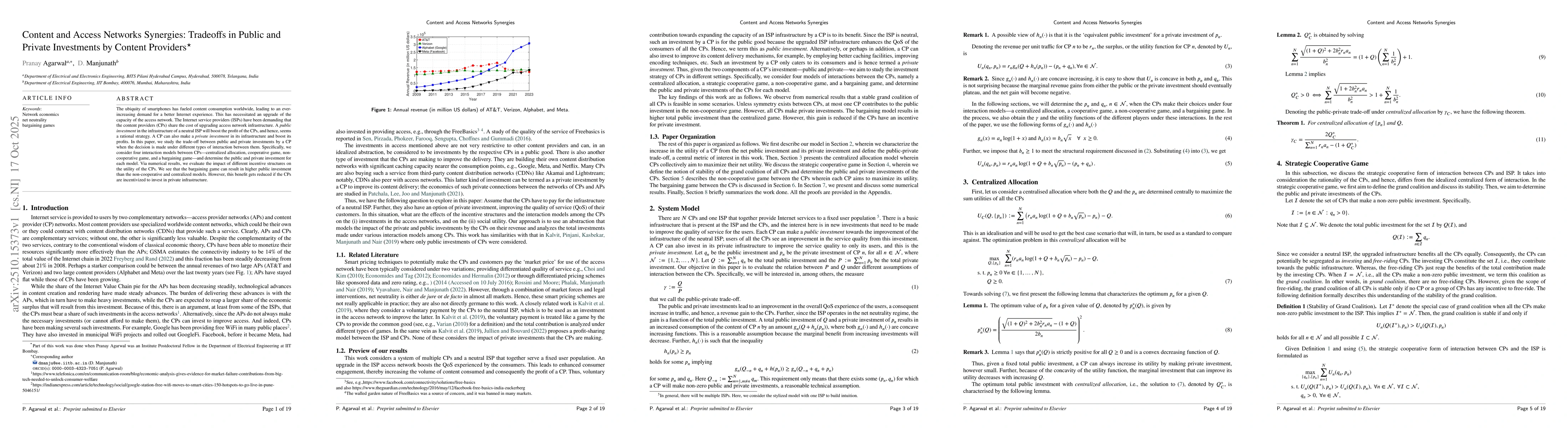 Thumbnail for Content and Access Networks Synergies: Tradeoffs in Public and Private
  Investments by Content Providers