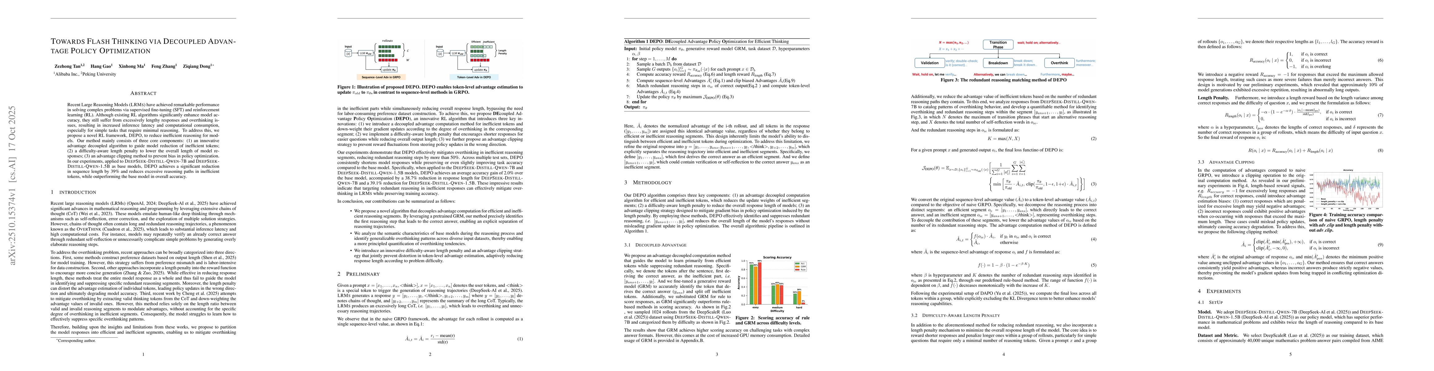Thumbnail for Towards Flash Thinking via Decoupled Advantage Policy Optimization