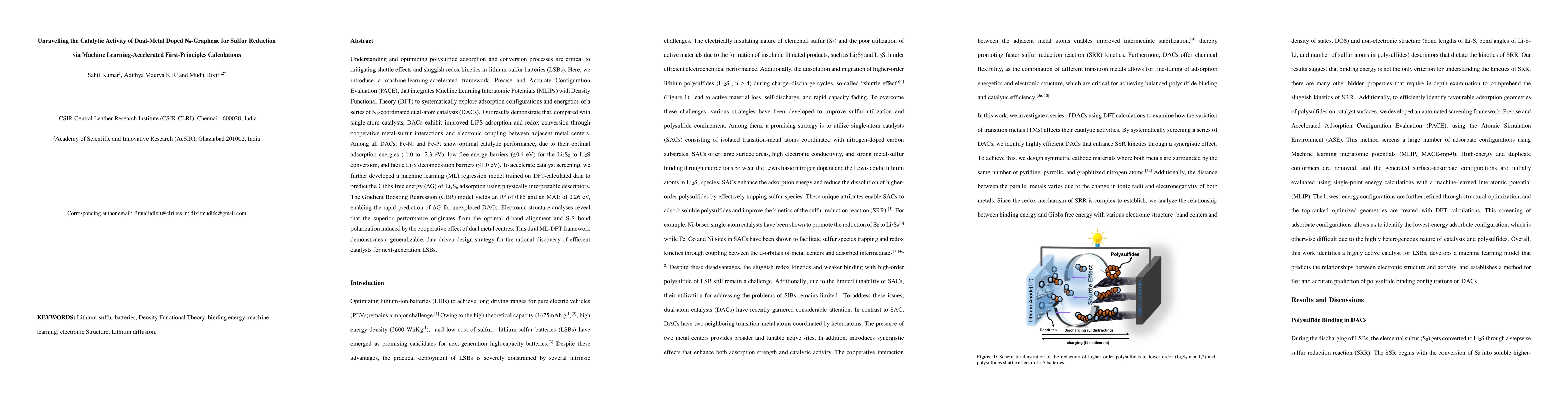 Thumbnail for Unravelling the Catalytic Activity of Dual-Metal Doped N6-Graphene for
  Sulfur Reduction via Machine Learning-Accelerated First-Principles
  Calculations